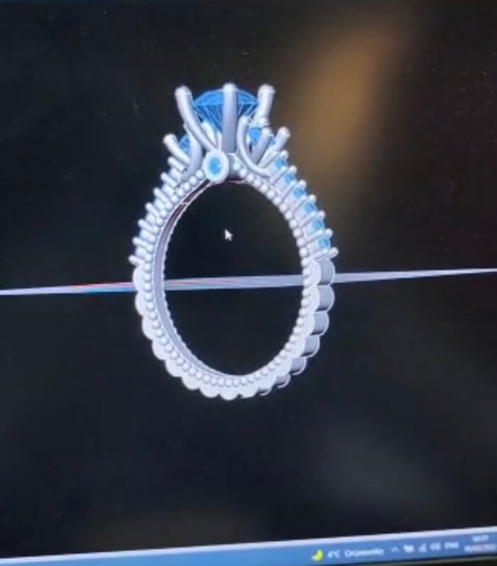 verlovingsring op maat 3Dtekening uniek bijzonder saffier witgoud juwelier christiaan van bignoot