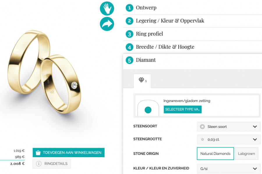 trouwring configureren ontwerpen op maat juwelier christiaan van bignoot